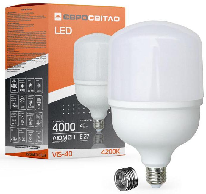 Лампочка світлодіодна Євросвітло 40Вт 6400К VIS-40-E40/E27 (000040895)