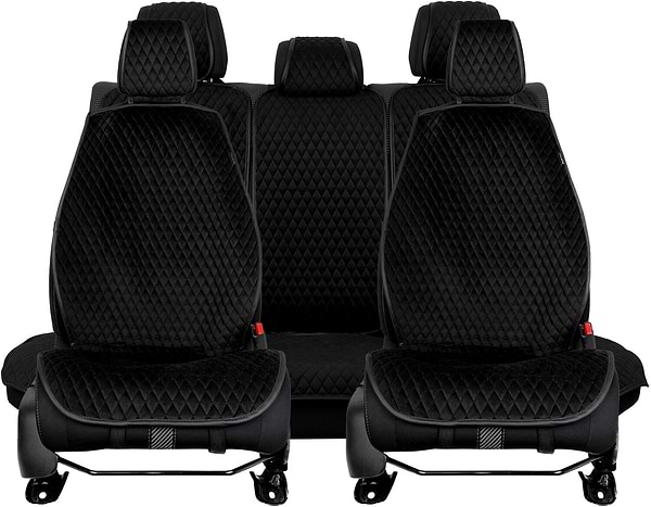 Фото - Комплект накидок на сидіння автомобіля EVAtech з алькантари чорний з чорною ниткою, чорний кант, малий ромб SETACASMRBBB Фото - Комплект накидок на сидіння автомобіля EVAtech з алькантари чорний з чорною ниткою, чорний кант, малий ромб SETACASMRBBB