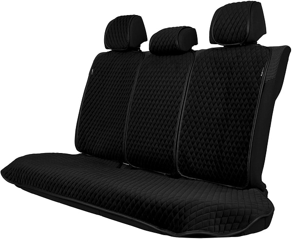 Фото - Комплект накидок на сидіння автомобіля EVAtech з алькантари чорний з чорною ниткою, чорний кант, малий ромб SETACASMRBBB