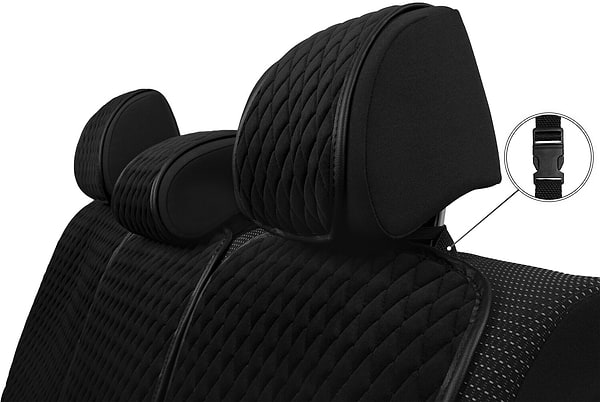 Фото - Комплект накидок на сидіння автомобіля EVAtech з алькантари чорний з чорною ниткою, чорний кант, малий ромб SETACASMRBBB