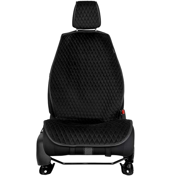 Фото - Комплект накидок на сидіння автомобіля EVAtech з алькантари чорний з чорною ниткою, чорний кант, малий ромб SETACASMRBBB