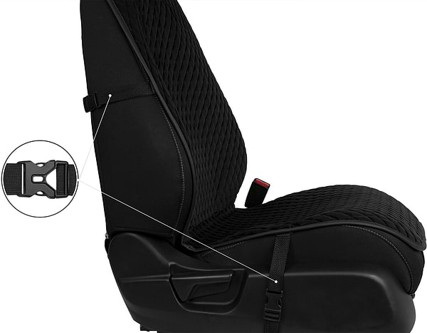 Фото - Комплект накидок на сидіння автомобіля EVAtech з алькантари чорний з чорною ниткою, чорний кант, малий ромб SETACASMRBBB