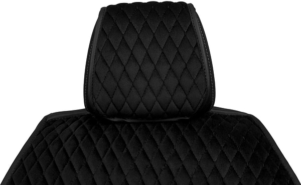 Фото - Комплект накидок на сидіння автомобіля EVAtech з алькантари чорний з чорною ниткою, чорний кант, малий ромб SETACASMRBBB