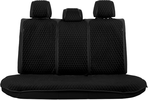 Фото - Комплект накидок на сидіння автомобіля EVAtech з алькантари чорний з чорною ниткою, чорний кант, малий ромб SETACASMRBBB
