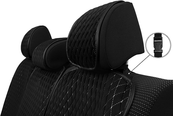 Фото - Комплект накидок на сиденье автомобиля EVAtech из алькантары черный с белой нитью, черный кант, малый ромб SETACASMRBWB