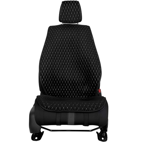 Фото - Комплект накидок на сиденье автомобиля EVAtech из алькантары черный с белой нитью, черный кант, малый ромб SETACASMRBWB