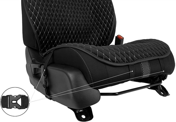 Фото - Комплект накидок на сиденье автомобиля EVAtech из алькантары черный с белой нитью, черный кант, малый ромб SETACASMRBWB