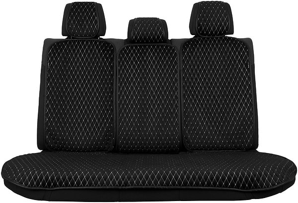 Фото - Комплект накидок на сиденье автомобиля EVAtech из алькантары черный с белой нитью, черный кант, малый ромб SETACASMRBWB