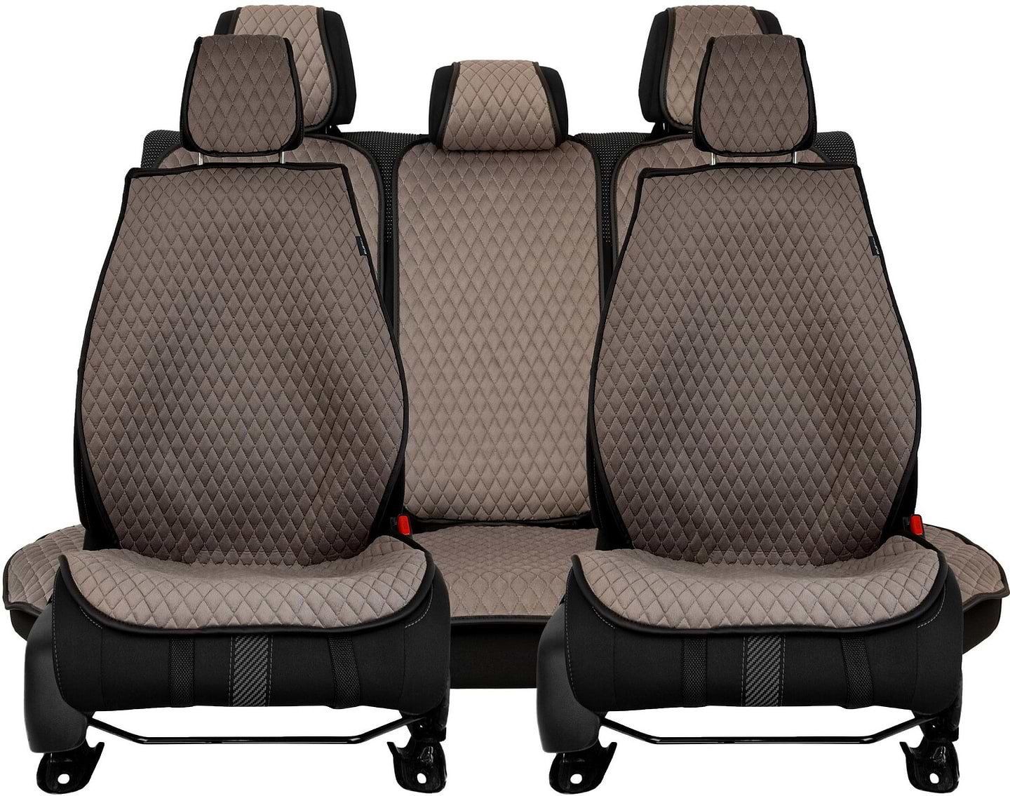 Комплект накидок на сидіння автомобіля EVAtech з алькантари сірий з сірою ниткою, чорний кант, малий ромб SETACASMRGGB