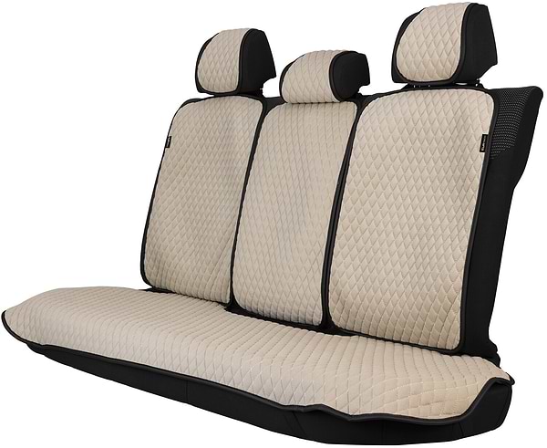 Фото - Комплект накидок на сиденье автомобиля EVAtech из алькантары бежевый с бежевой нитью, черный кант, малый ромб SETACASMRIIB