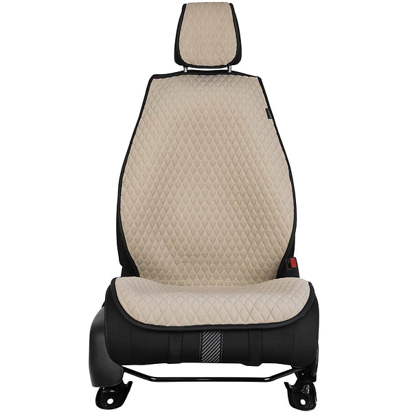 Фото - Комплект накидок на сиденье автомобиля EVAtech из алькантары бежевый с бежевой нитью, черный кант, малый ромб SETACASMRIIB