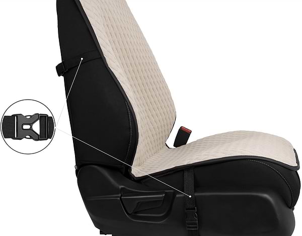 Фото - Комплект накидок на сиденье автомобиля EVAtech из алькантары бежевый с бежевой нитью, черный кант, малый ромб SETACASMRIIB