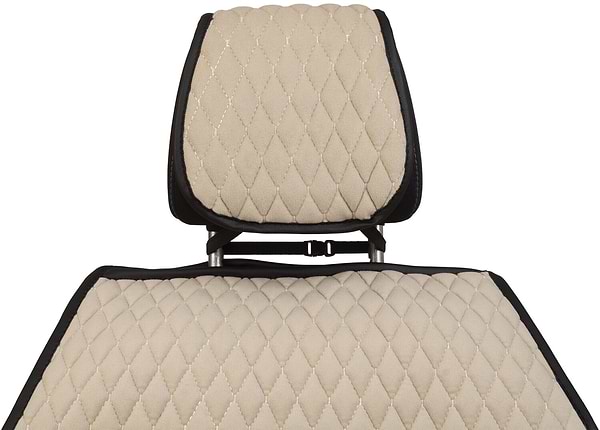 Фото - Комплект накидок на сиденье автомобиля EVAtech из алькантары бежевый с бежевой нитью, черный кант, малый ромб SETACASMRIIB