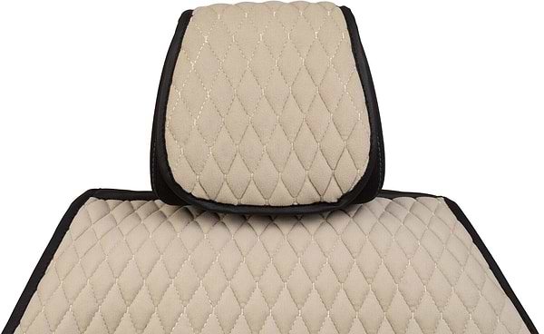 Фото - Комплект накидок на сиденье автомобиля EVAtech из алькантары бежевый с бежевой нитью, черный кант, малый ромб SETACASMRIIB