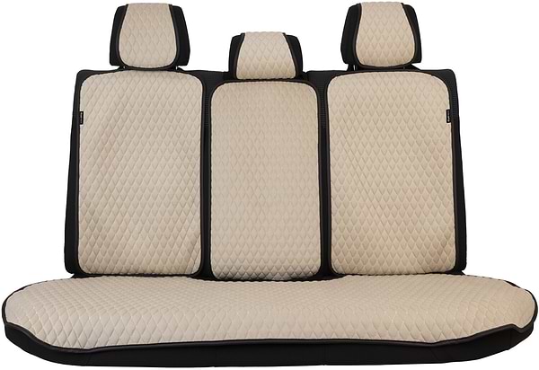 Фото - Комплект накидок на сиденье автомобиля EVAtech из алькантары бежевый с бежевой нитью, черный кант, малый ромб SETACASMRIIB