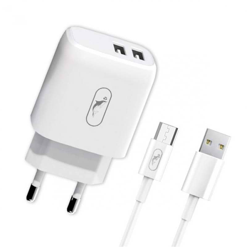 Сетевое зарядное устройство SkyDolphin SC22EBV (2USB, 2.1A) White + кабель microUSB (MZP-000164)
