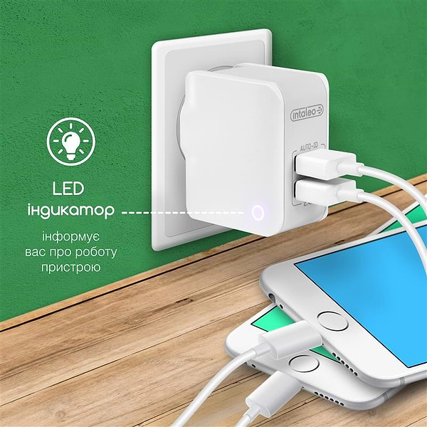 Фото - Сетевое зарядное устройство Intaleo TCA242 (2USB 2.4A) White (1283126477492)