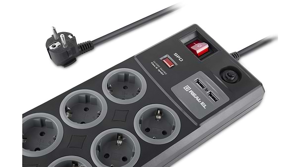 Фото - Мережевий фільтр REAL-EL RS-8F CHARGE (8 роз, 2 USB, 3 м) 16А