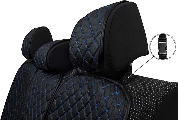 Фото - Комплект накидок на сиденье автомобиля EVAtech ECO черный с синей нитью, черный кант SETSCASBLB