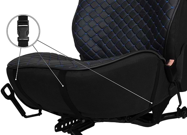 Фото - Комплект накидок на сиденье автомобиля EVAtech ECO черный с синей нитью, черный кант SETSCASBLB