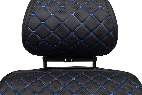 Фото - Комплект накидок на сиденье автомобиля EVAtech ECO черный с синей нитью, черный кант SETSCASBLB