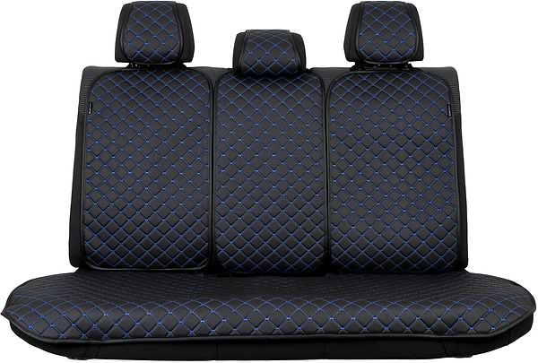 Фото - Комплект накидок на сиденье автомобиля EVAtech ECO черный с синей нитью, черный кант SETSCASBLB