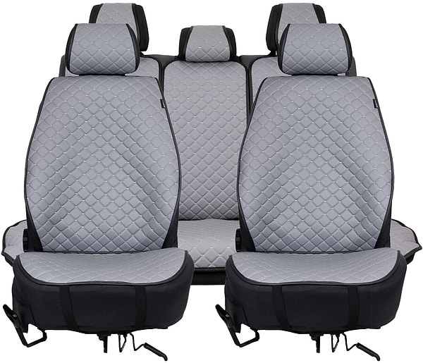 Фото - Комплект накидок на сиденье автомобиля EVAtech ECO серый с серой нитью, черный кант SETSCASGGB