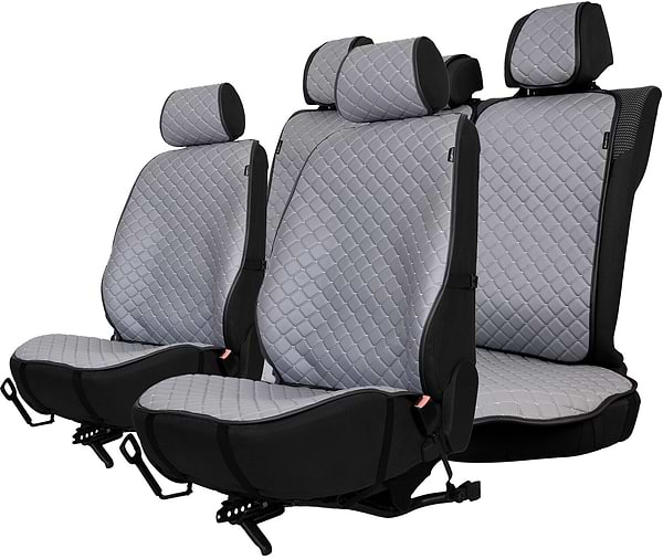 Фото - Комплект накидок на сиденье автомобиля EVAtech ECO серый с серой нитью, черный кант SETSCASGGB