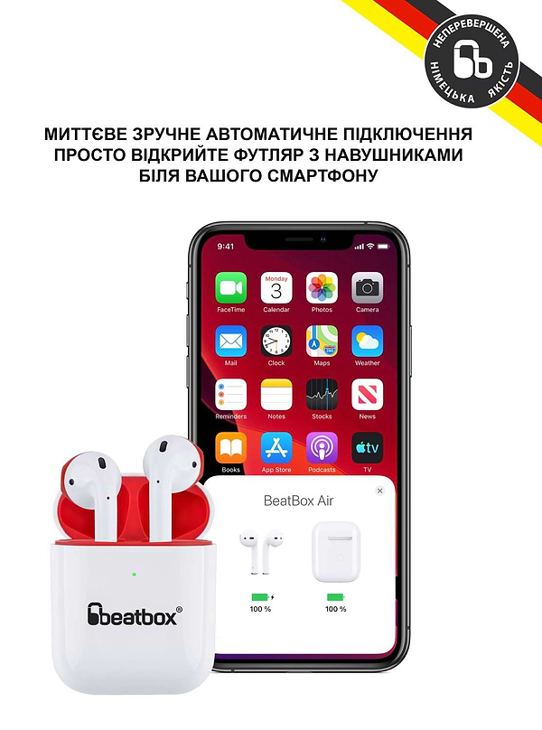 Фото - Навушники вкладиші бездротові TWS BeatBox PODS AIR 2 Wireless charging white-red (bbpair2wcwr)