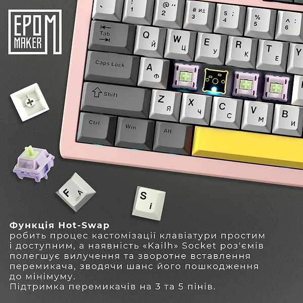Фото - Клавіатура бездротова ігрова EPOMAKER Shadow-S TKL Wisteria Linear Switch Hot-Swap RGB Pink (SHS-P-WL)