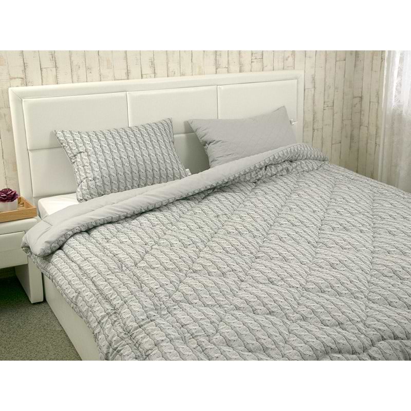 Набір ковдра полуторна + подушка Руно 140х205 см +50х70 силіконовий Grey Braid (924.52_Grey Braid) - Фото 1