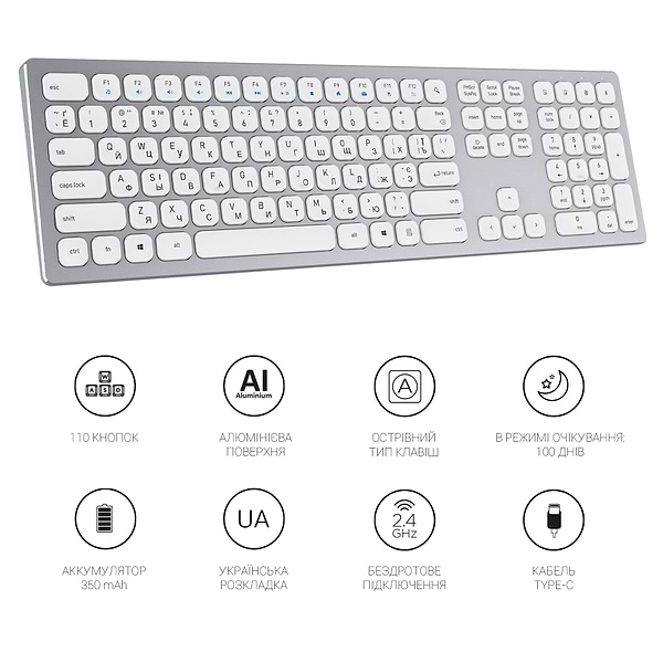 Фото - Клавиатура беспроводная OfficePro SK1550 Wireless White (SK1550W)