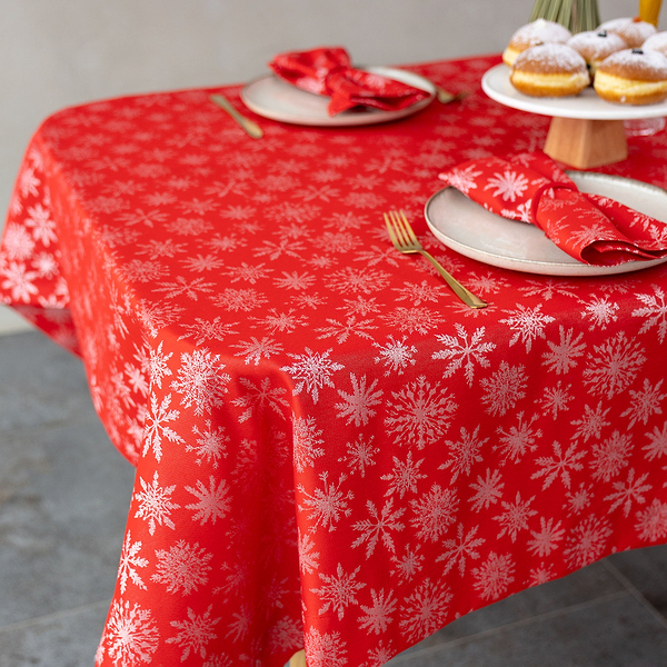 Фото - Скатерть прямоугольная Едельвіка Снежинки 180х145 см Червона (247-23/00)