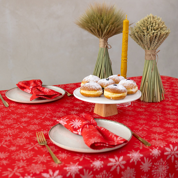 Фото - Скатерть прямоугольная Едельвіка Снежинки 180х145 см Червона (247-23/00)