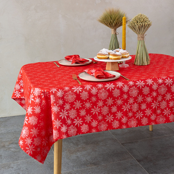 Фото - Скатерть прямоугольная Едельвіка Снежинки 180х145 см Червона (247-23/00)