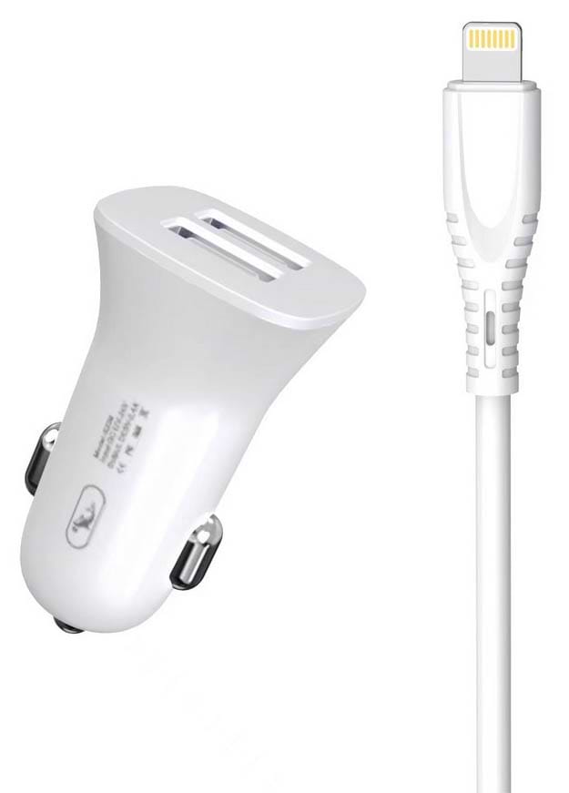 Автомобильное зарядное устройство SkyDolphin SZ09L 2USB, 3.4A White (AZP-000108) + кабель Lightning
