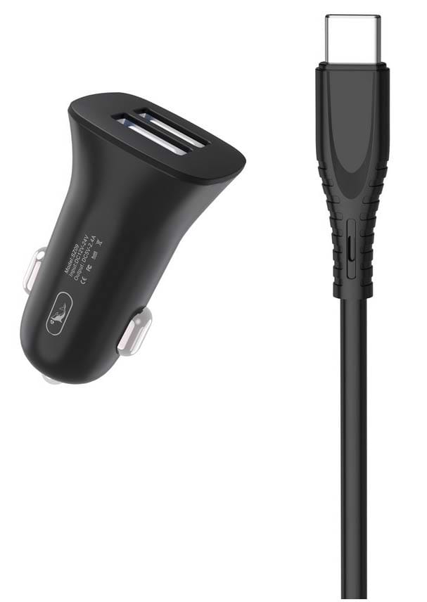 Автомобильное зарядное устройство SkyDolphin SZ09T 2USB, 3.4A Black (AZP-000110) + кабель Type-C