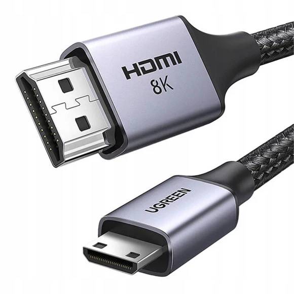 Фото - Кабель HDMI UGREEN HD163 miniHDMI to HDMI, 2 m, v2.1 UltraHD 8K-3D Braided Nylon Black (15515)