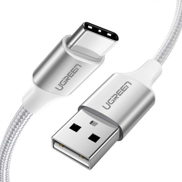 Кабель синхронізації даних UGREEN US288 USB-A 2.0 - USB Type-C Aluminium Braid, 1.5 m White (60132) - Фото 1