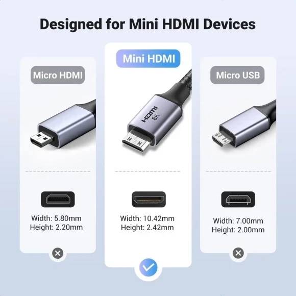 Фото - Кабель HDMI UGREEN HD163 miniHDMI to HDMI, 2 m, v2.1 UltraHD 8K-3D Braided Nylon Black (15515)
