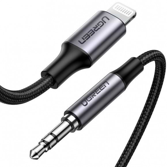 Фото - Уценка - Переходник аудио UGREEN US315 3.5 mm Male to Lightning Audio Cable Braided with Aluminum Shell 1 m Black (70509)
