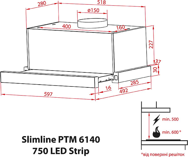 Фото - Вытяжка встраиваемая Weilor Slimline PTM 6140 SS 750 LED strip