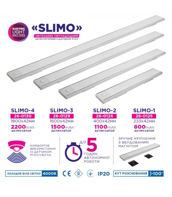 Фото - Светодиодный светильник ELM Slimo 4W 4000Кс аккумулятором и датчиком движения (26-0130)