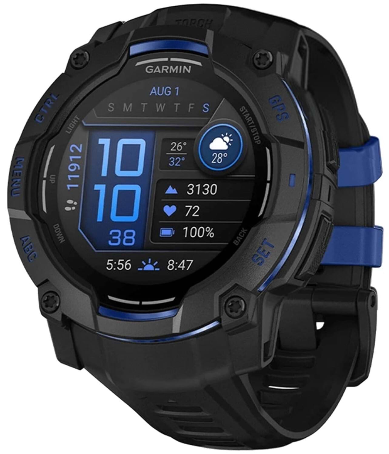 Смарт-часы Garmin Instinct 3, 50mm, AMOLED, Black with Bolt Blue Accents (010-03020-03) - Фото 1
