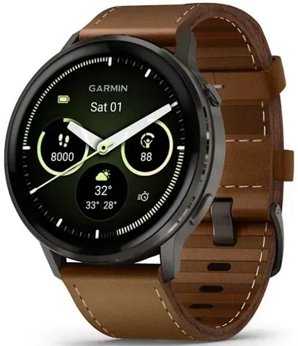 Фото - Смарт-годинник Garmin Venu 4 (45mm), Black w/ Slate + Leather (010-03014-03)