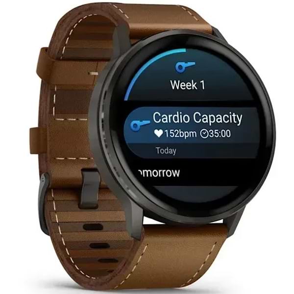 Фото - Смарт-годинник Garmin Venu 4 (45mm), Black w/ Slate + Leather (010-03014-03)