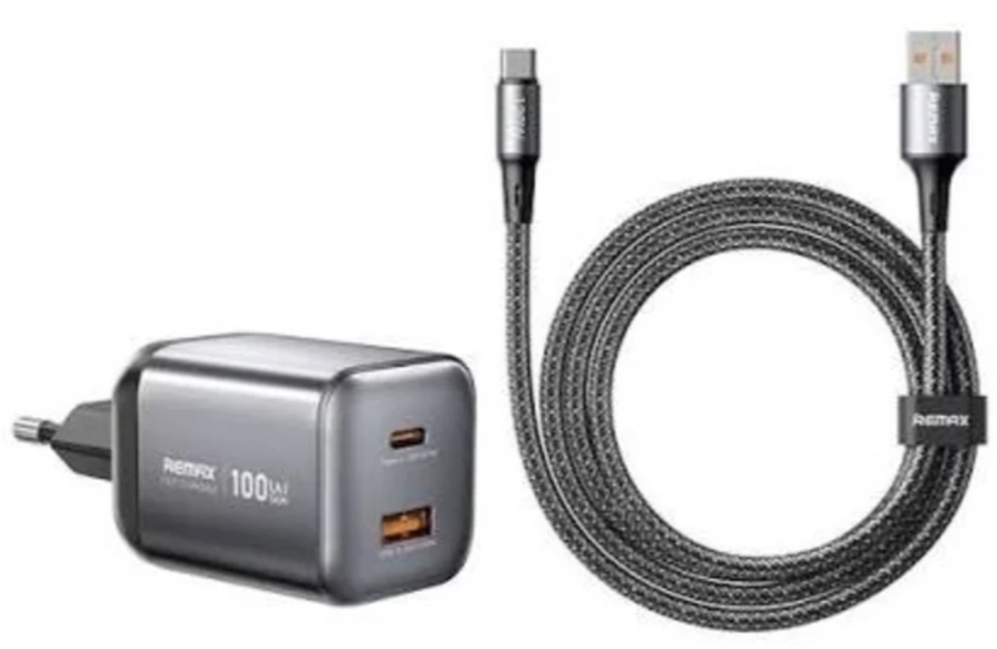 Сетевое зарядное устройство Remax Wisdom Series 100W GaN Travel Charger+A-C Data Cable Set CA-15(AC100W) EU Tarnish (6954851263463)
