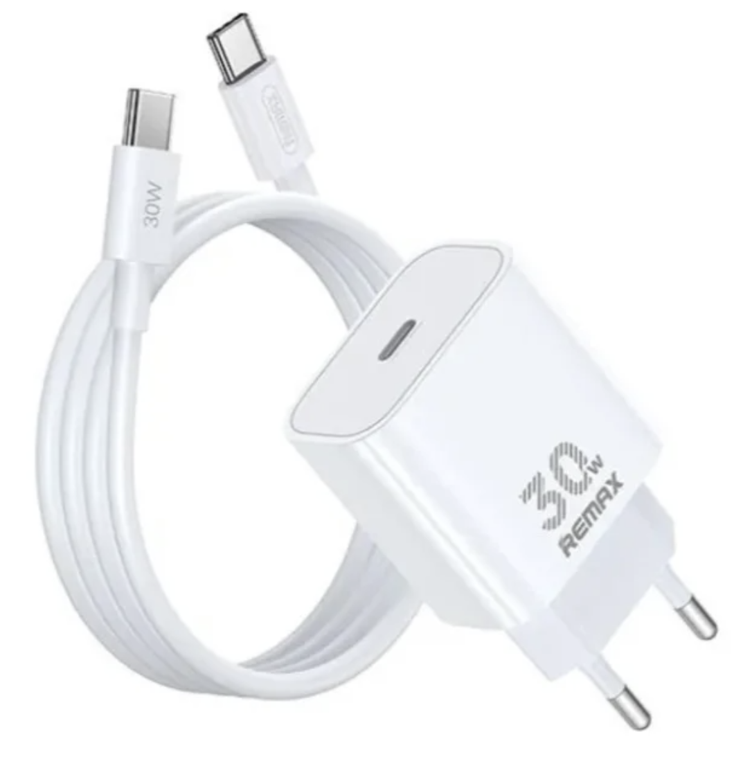 Сетевое зарядное устройство Remax Figen Series 30W All-compatible GaN Charger+ RC-CO21 Data Cable Set RP-U71 EU-White (6954851236771)