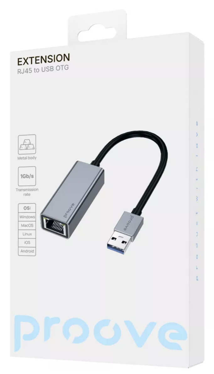 Перехідник USB-RJ-45 Proove OTG Extension RJ 45 to USB silver (RJEX00102001)