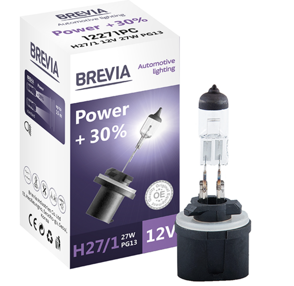 Автолампа Brevia H27/1 12V 27W PG13 Power +30% CP (12271PC )